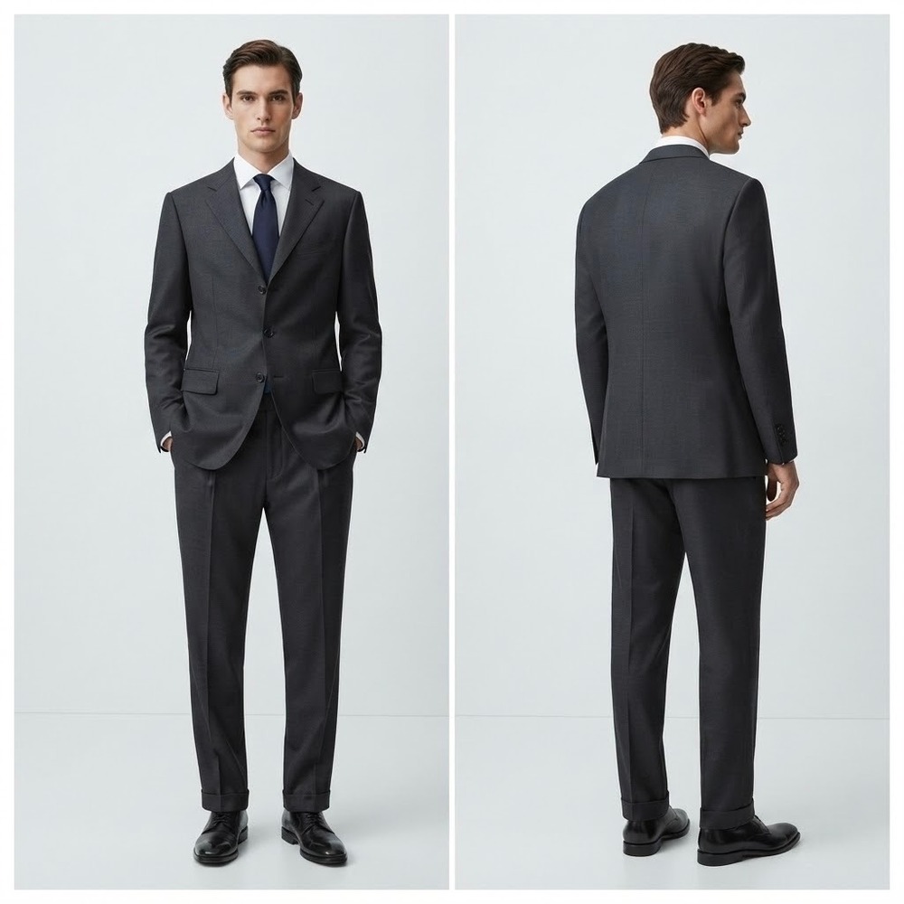 Giorgio Cosani Mens Suit 42R 36W Charcoal Black Super 100s Wool 3 Button Pleated